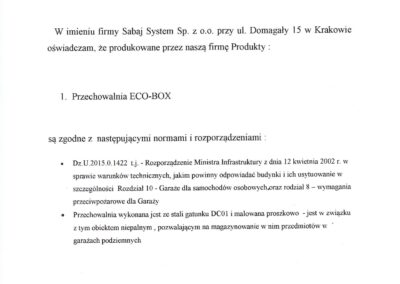 Deklaracja zgodności producenta - Eco-Box Sabaj System